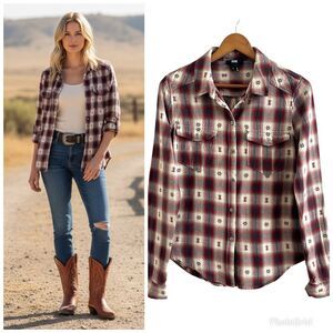 Paige Mya Aztec Western Plaid Shirt S Flannel Rancher Cowgirl Southwestern Rodeo